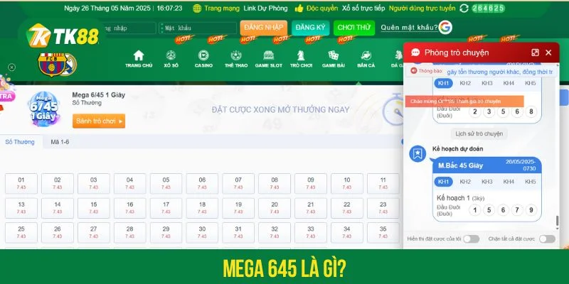 Mega 645 tại TK88 là một hình thức xổ số tự chọn đầy hấp dẫn
